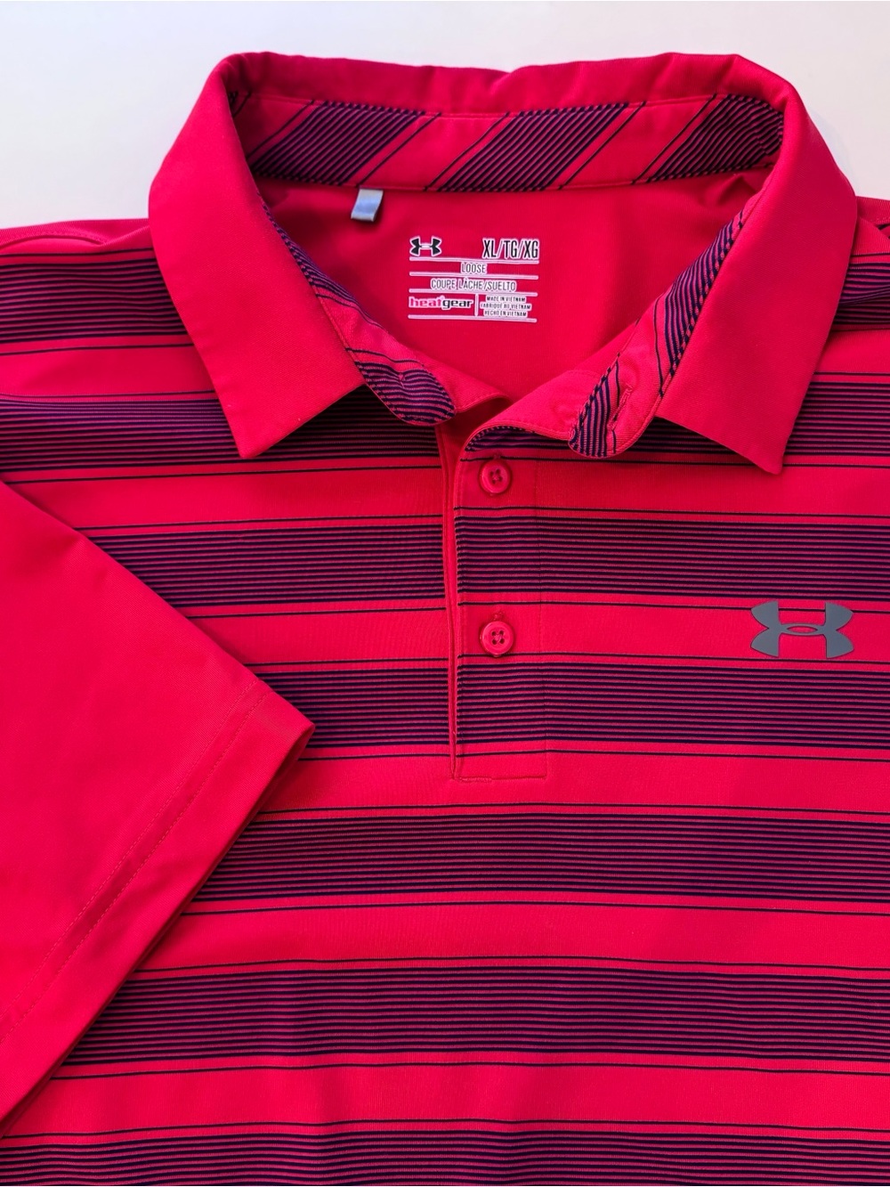 Under Armour Heatgear Loose Fit Red  Striped Golf Polo, XL